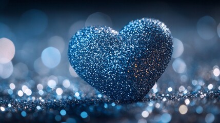 Obraz premium Sparkling Blue Glitter Heart Romantic Valentine's Day Decoration