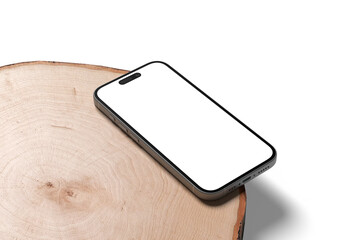 Smartphone mockup lying on wood with white background