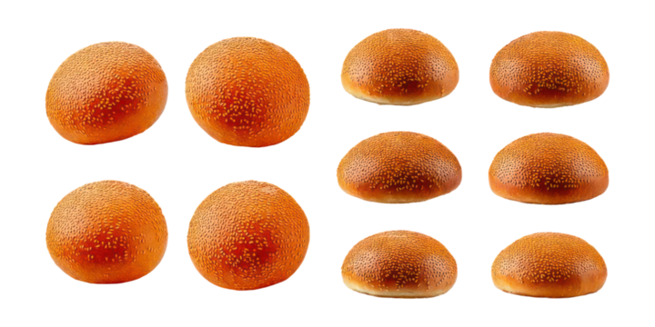 Brown round sweet bread rolls arranged in a neat pattern