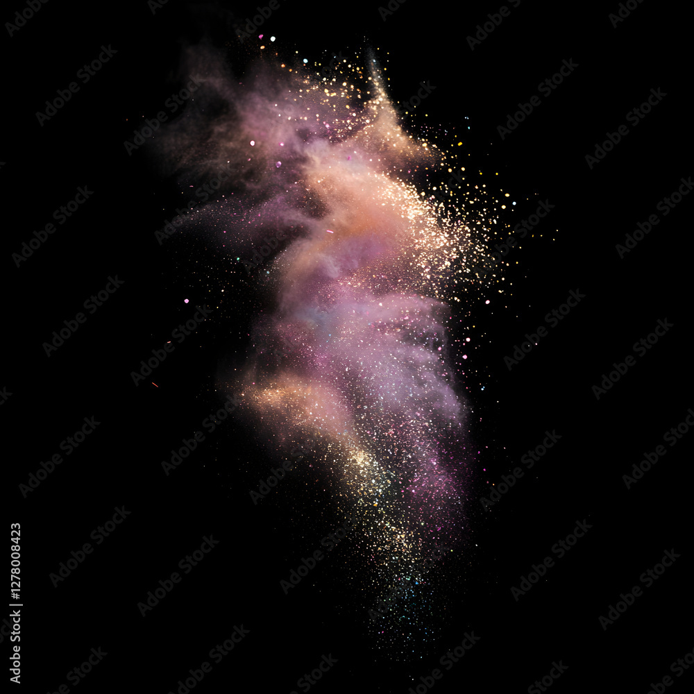 Poster cosmic dust explosion: witness a mesmerizing explosion of color and light, as shimmering particles d