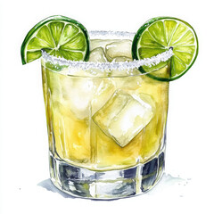 Realistic illustration shows refreshing drink with lime and ice