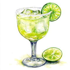 Illustration lime drink, refreshing and thirst quenching watercolor design