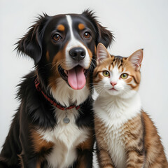 Fototapeta premium dog and cat together with white background