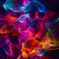 Fototapeta premium Abstract Colorful Smoke: A mesmerizing display of vibrant and swirling smoke patterns, painted with a rich palette of colors including electric blue, fiery red, and sunny yellow.