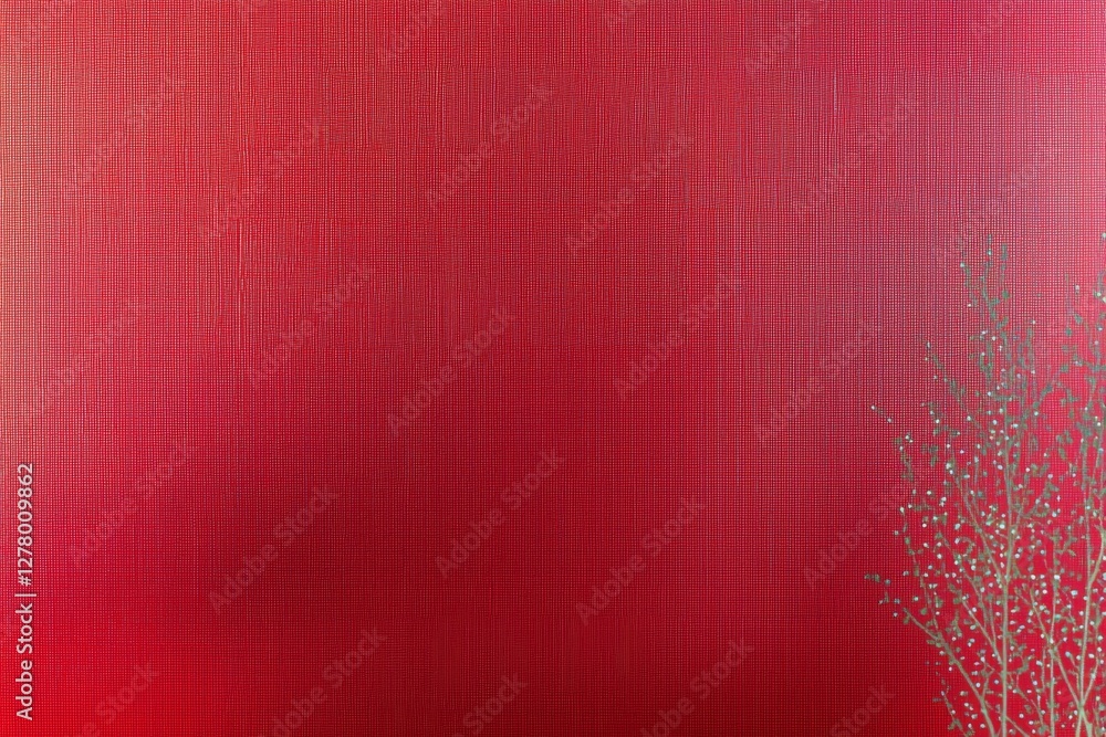 Poster minimalistic red background with delicate branch on right side