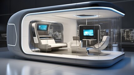 Futuristic AI powered virtual reality study pod with advanced features designed for innovative educational and training experiences