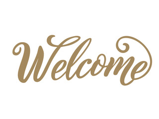 Naklejka premium スタイリッシュなWelcomeのゴールド文字イラスト/ベクターAI生成