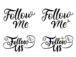 かわいい文字のFollowme／手書き文字セット（ベクター背景透過）AI生成