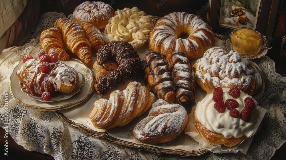 Poster Delightful Pastry Display with Assorted Baked Goods on Elegant Table Setting