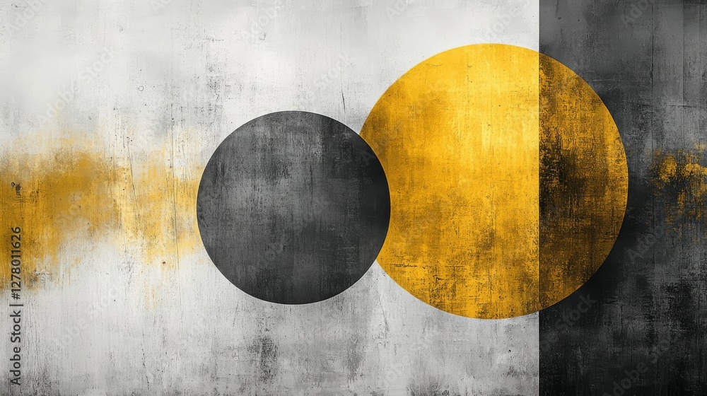 Poster two circles overlapping against textured background of colors