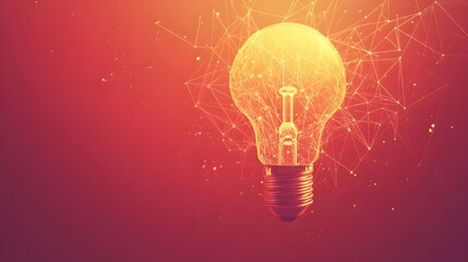 Illuminating Innovation: A vibrant, artistic representation of a light bulb glows brightly against a deep red background, symbolizing the genesis of brilliant ideas and the spark of ingenuity.