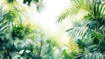 Obraz premium lush green painted illustration shows realistic boho style watercolor