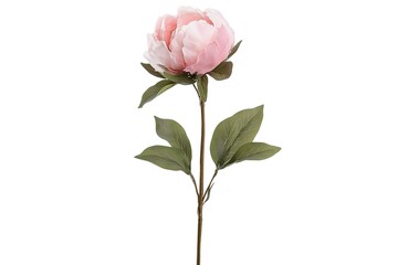 Elegant Pink Peony Blossom: A Delicate Floral Masterpiece, Exquisitely Detailed, Showcasing the Flower's Soft Pink Petals and Graceful, Long, Lush Green Leaves. Perfect for greeting cards, wedding    