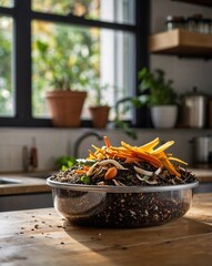 Modern Countertop Compost Bin with Fresh Organic Kitchen Waste