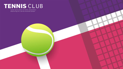Tennis symbol Pink-purple tone with tennis racket and tennis ball on tennis court background, Illustrations for use in online sporting events , Illustration Vector EPS 10 © NARANAT STUDIO