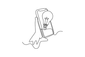 Mobile Marketing concept. Single line draw design vector graphic illustration.