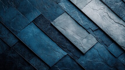 Diagonal pattern of overlapping stone tiles in shades of blue