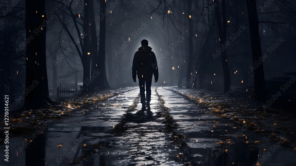 Poster symbolic path of light and dark a visual representation of emotional journey through contrasts and t
