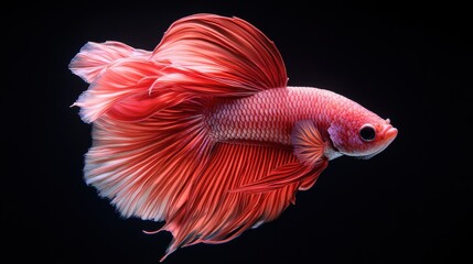 Fototapeta premium Red Siamese Fighting Fish Betta Splendens Aquatic Animal Macro Photography