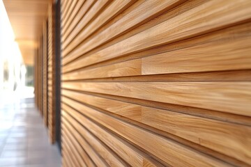 Close-up view of modern wood paneling on building exterior