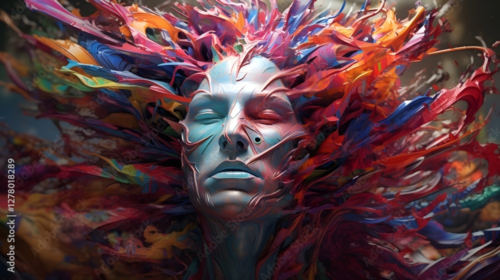 Poster digital art representation of a chaotic mind transforming into clarity an abstract surreal visualiza