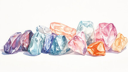 illustration painted realistic boho style water Gems feel precious on pure white background