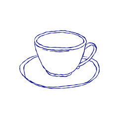 Hand drawn cup of coffee or tea doodle. Tea time in Doodle style. Vector illustration isolated on white background