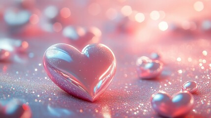 Fototapeta premium Pink Glitter Hearts Romantic Valentine's Day Background