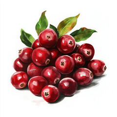 Illustration of cranberries, painted with rich, saturated colors