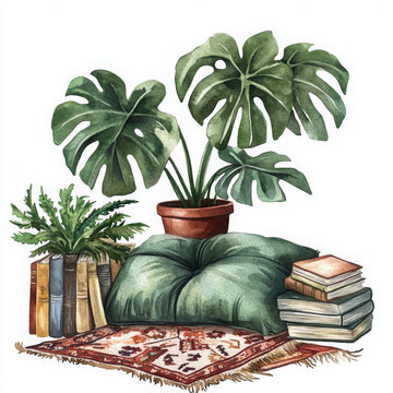 Fototapeta Illustration painted boho style looks cozy and inviting