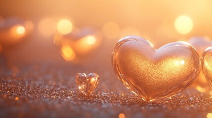 Fototapeta premium Golden Hearts Sparkling with Warm Light