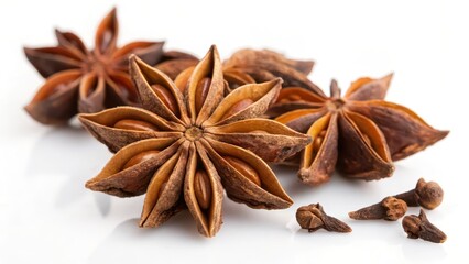 Star Anise and Cloves on White Background