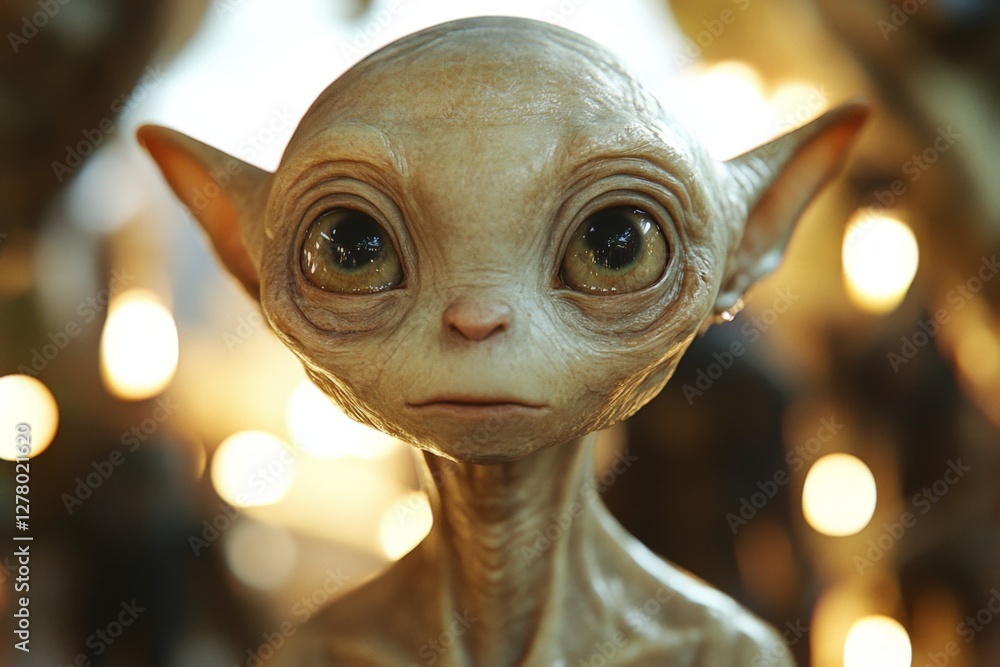 Aufkleber unique alien character with large eyes and distinct features in a creative setting