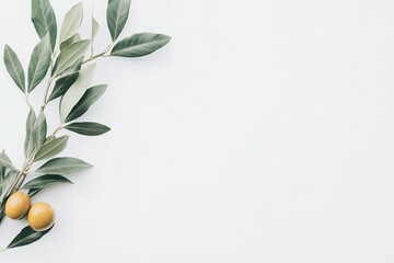 Serene Olive Branch: Minimalist Flat Lay Photography. Perfect for branding, websites, social media, invitations, or any project needing a touch of natural elegance and simplicity. Clean, modern, and  