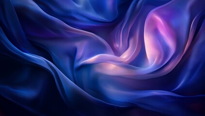 Obraz premium Blue silk fabric waves, glowing, dark background, elegant design
