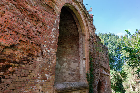 Ruined defensive buildings of brick on old fortress territory
