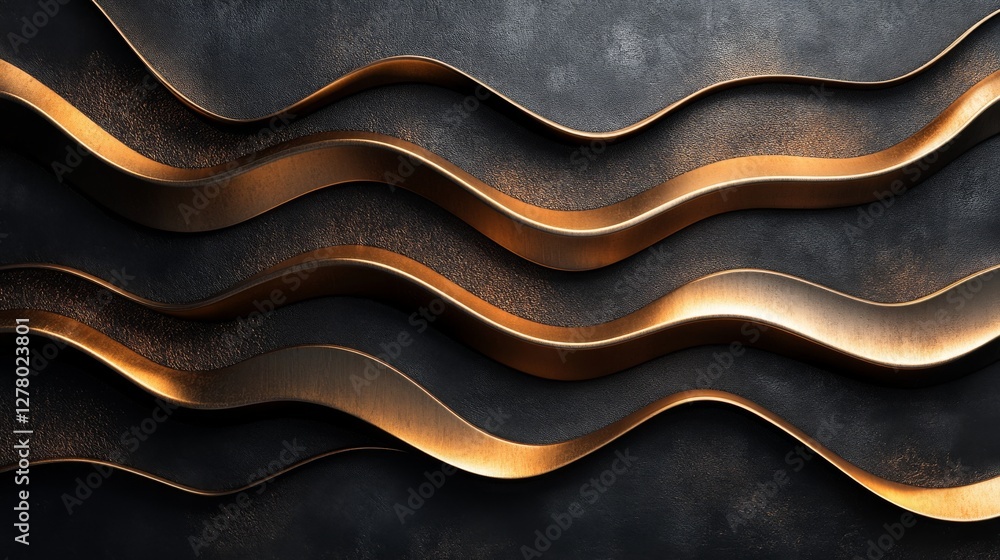 Poster elegant metallic wave shapes forming a textured dark background pattern