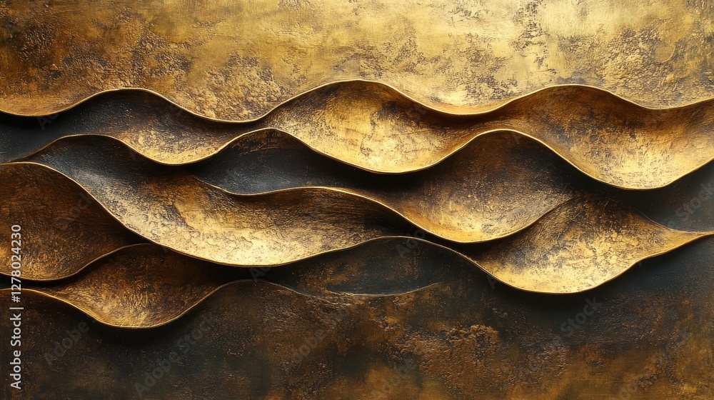 Poster golden wavy forms are layered creating a mesmerizing pattern composition