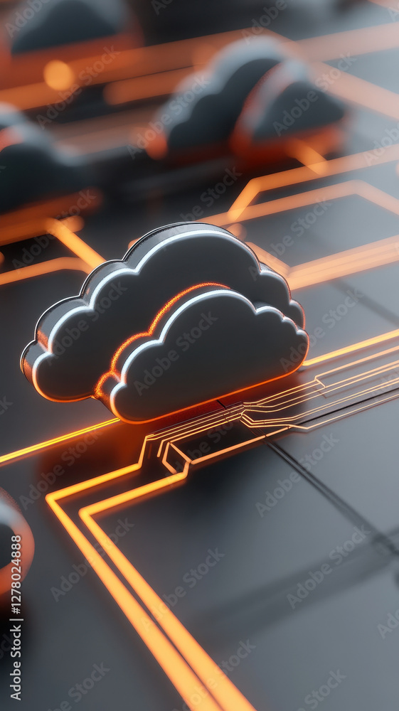 Poster futuristic cloud computing concept with glowing connections and circuits