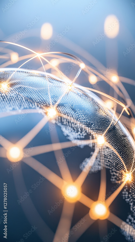 Poster futuristic globe with interconnected lines and glowing nodes, symbolizing cloud computing evolution 