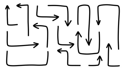 Set arrows different handwritten, line art style  ,Hand drawn design elements , Flat Modern design, isolated on white background, illustration vector EPS 10