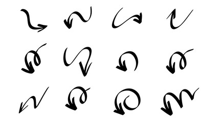 Set arrows different handwritten, line art style  ,Hand drawn design elements , Flat Modern design, isolated on white background, illustration vector EPS 10