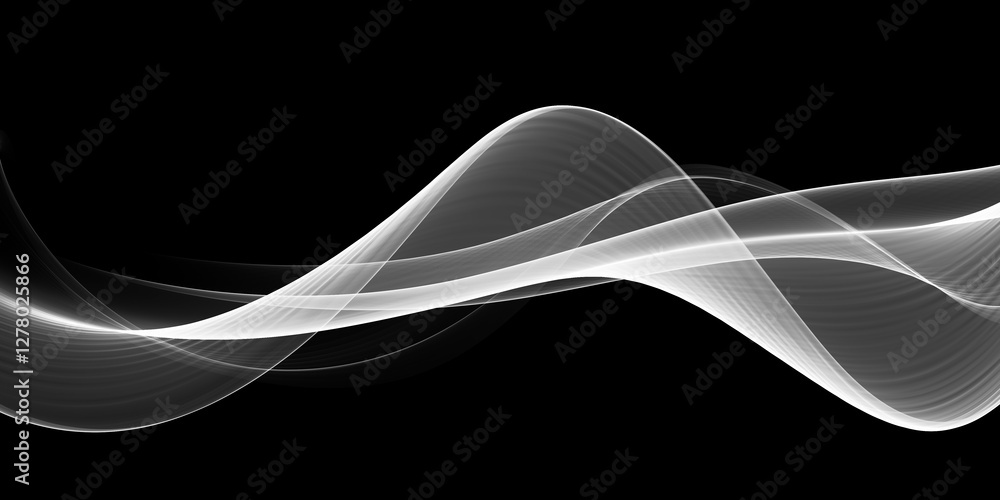 Poster dynamic abstract illustration in black and white, showcasing flowing curves and smooth lines