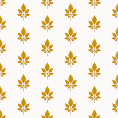 Seamless pattern golden maple leaves on a clean white background. This minimalist and sophisticated design evokes a sense of nature, autumn, and understated luxury.