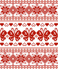 Seamless pattern with red and white flowers