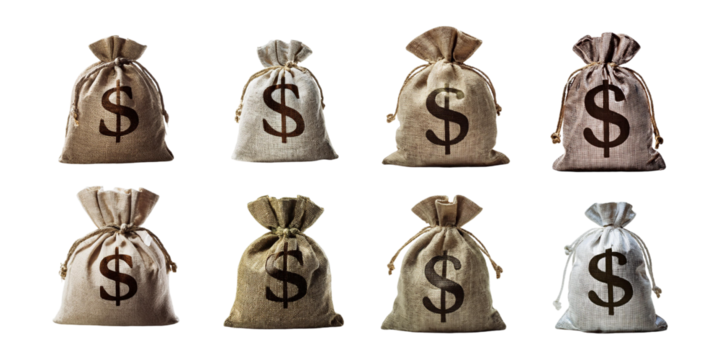 Collection of Burlap Bags with Dollar Signs for Financial Themes