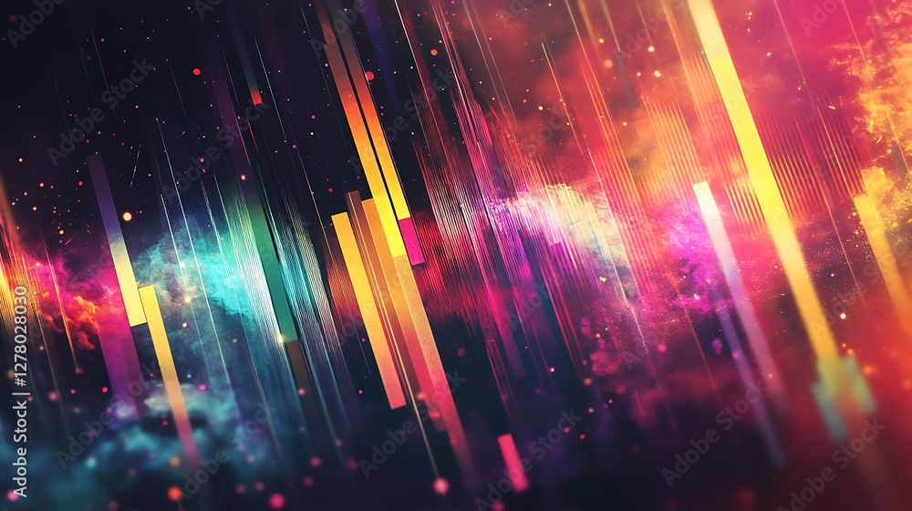 Poster abstract colorful lines and glowing particles background