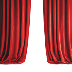 Elegant red curtains drape gracefully, framing a dark stage, symbolizing anticipation and the allure of performance. isolated on white background.