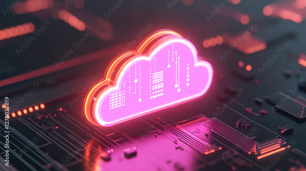 Aufkleber futuristic neon cloud technology with data visualization on circuit board