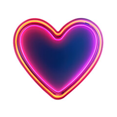 A vibrant neon heart shape glowing with pink and purple hues. isolated on white background.